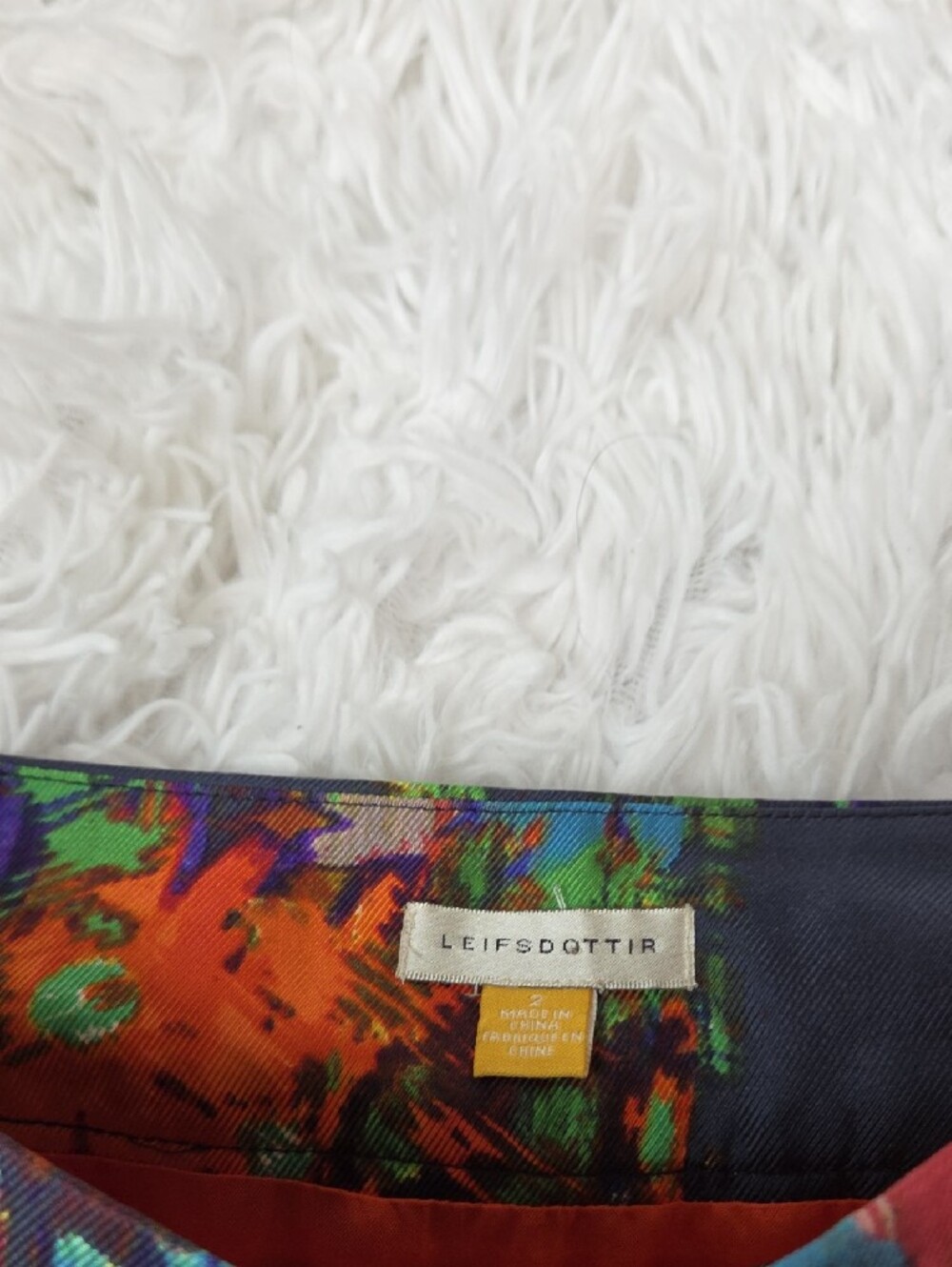 leifsdottir Black Mini Skirt with Bright Orange, Blue, Purple & Green 100% Silk - Picture 3 of 9